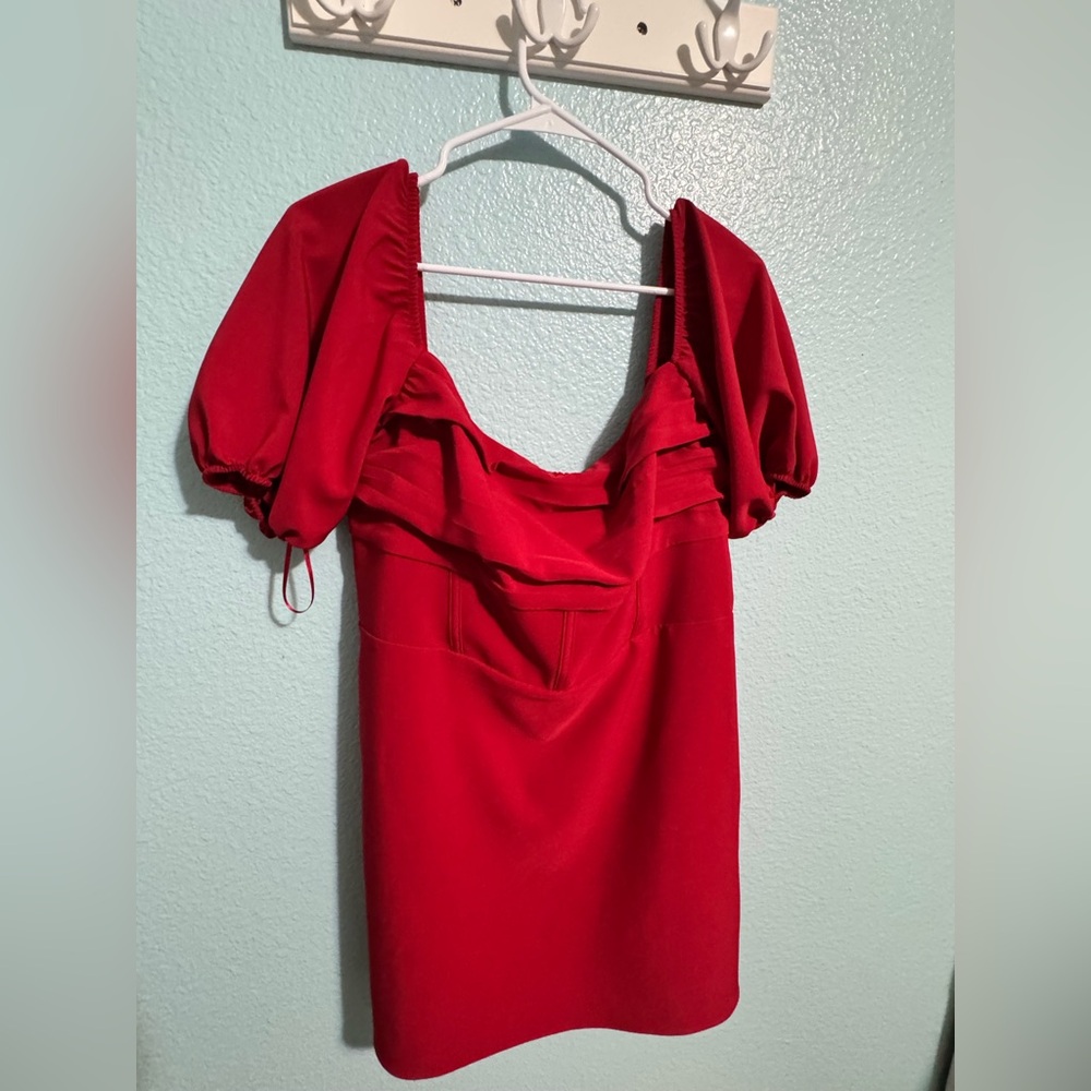 Hollister Vibrant Red Puff Sleeve Dress